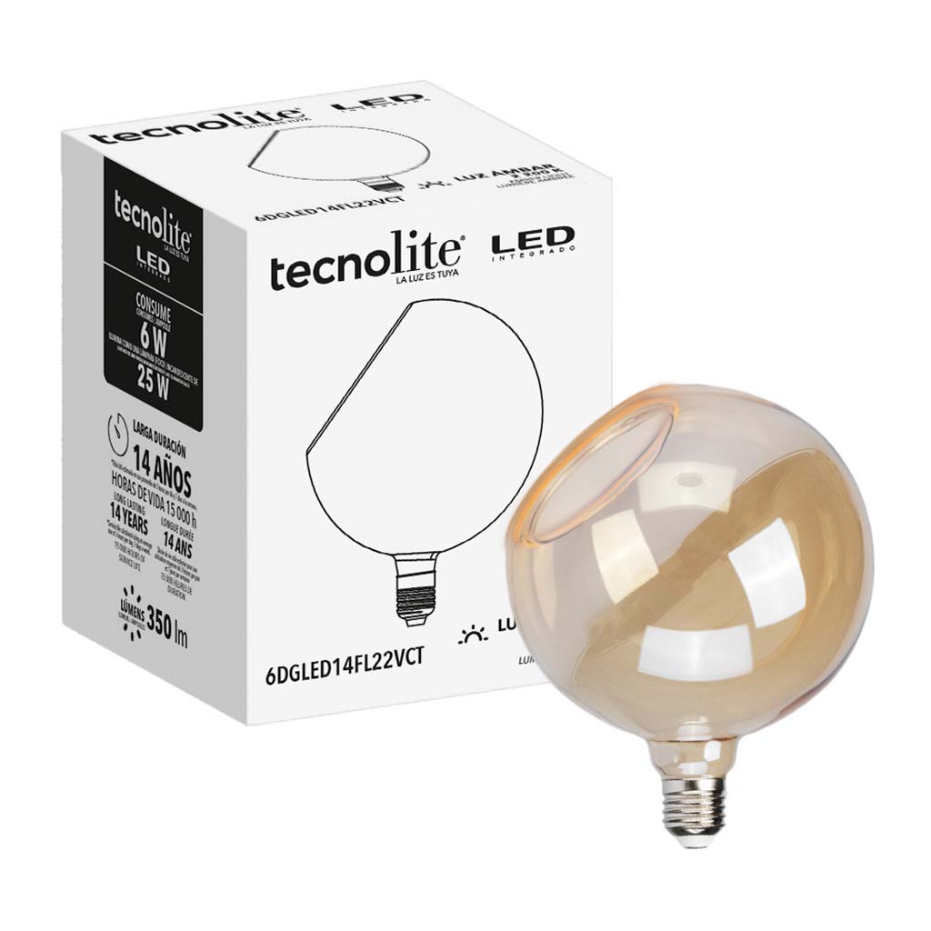 BOMBILLA AMBAR LED VINTAGE TIPO GLOBO 6W WW DIMER. TECNO LI