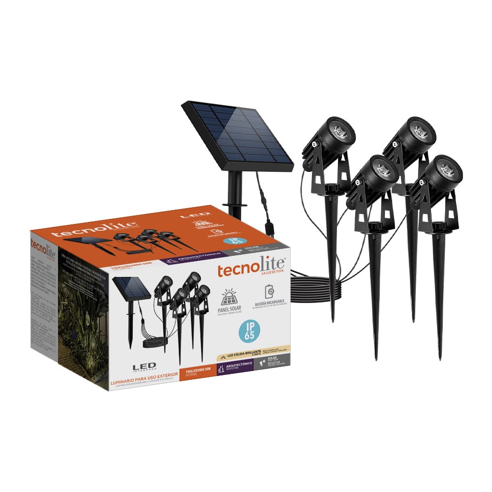 LAMPARA LED SOLAR SET 4 ESTACAS 1W WW IP65 TECNO LITE