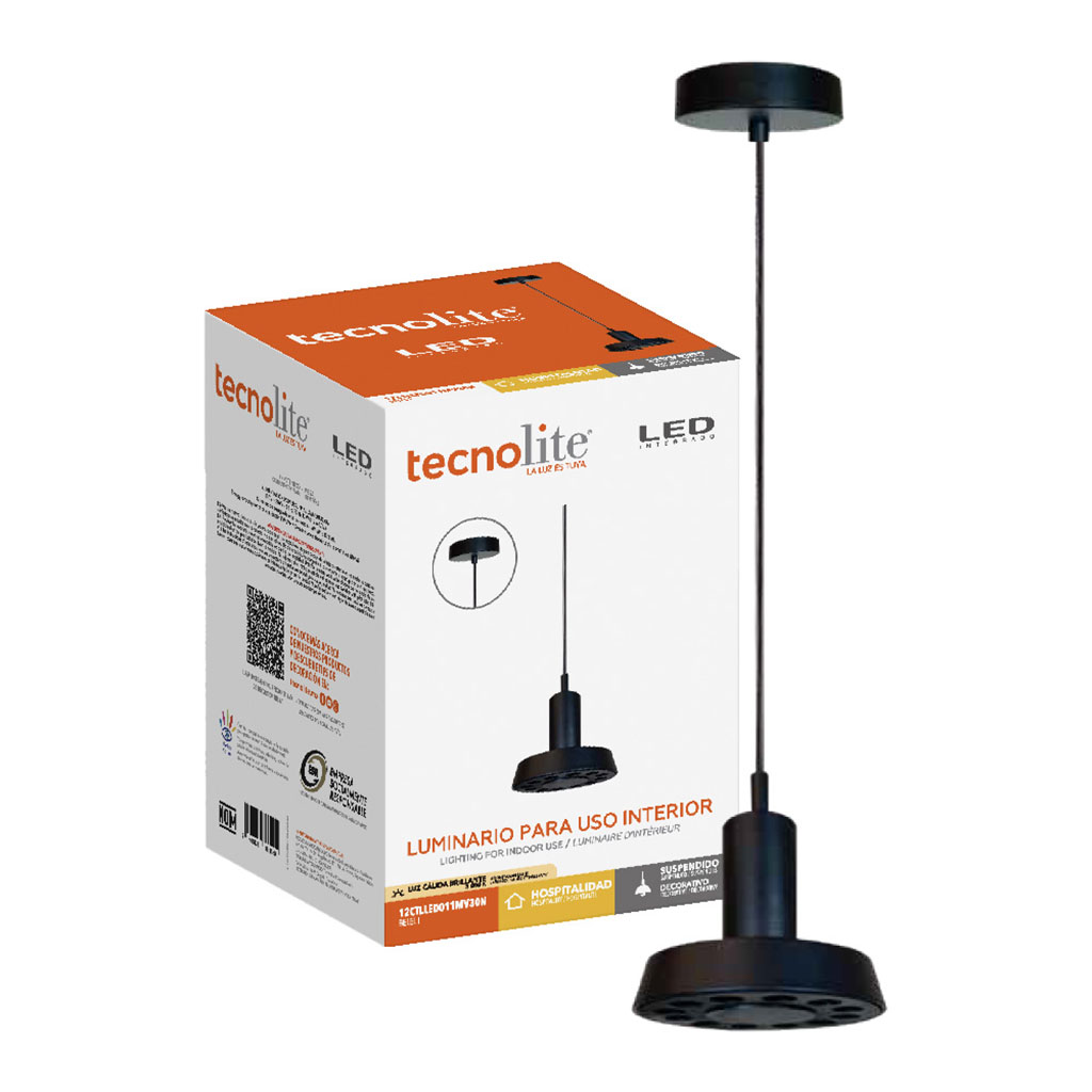 LAMPARA COLGANTE DECORATIVA NEGRO 12W WW MV TECNO LITE